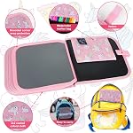 Qrytoi Erasable Livre Doodle Set pour enfants, livre de dessin magique réutilisable pour enfants avec 12 Stylos aquarelles 14 Dessin de page, Road Trip Jeu de peinture de jeu pour les garçons et les filles (Pink Licorne)