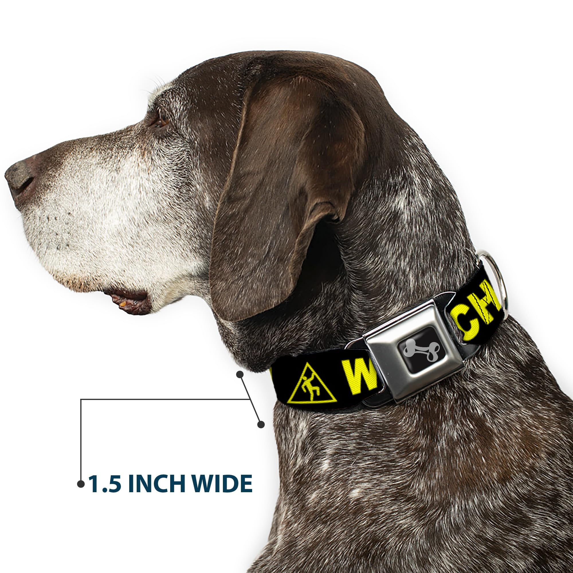 Buckle-Down 33-45 cm Caution Watch Your Dubstep czarno-żółta obroża dla psa, szeroka mała