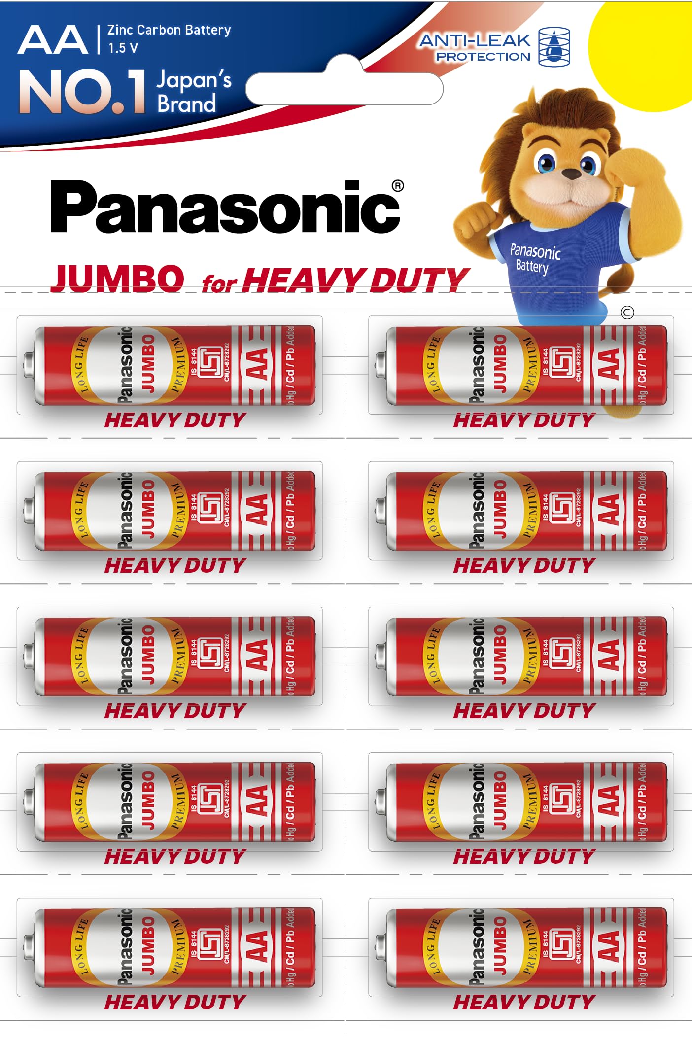 Panasonic Jumbo Zinc Carbon AA 1.5V Batteries, Pack of 10, Long Life Premium India's 1st 100% Eco-Friendly Batteries,Metal Clad,No Hg/Cd/Pb Added,Guaranteed Leakproof Up to 0.5 C.V,Pack of 10.-image-46