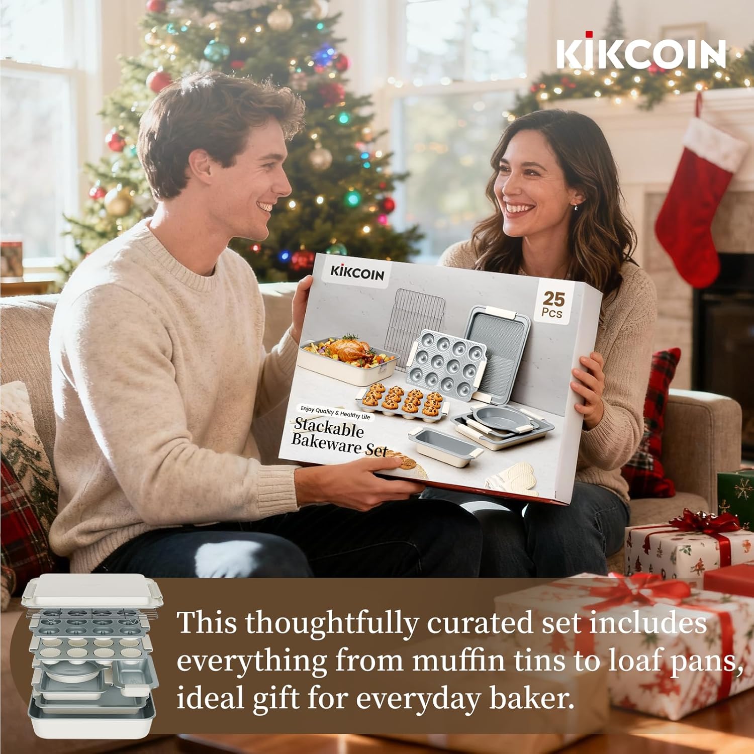 Kikcoin 25 PCS Stackable Baking Pans Set, Non-stick Bakeware Sets with Silicone Handles, 450°F Oven Safe Cookie Sheets for Baking, Easy Release Heavy-duty Baking Sheets Non Stick, Cream - Image 8