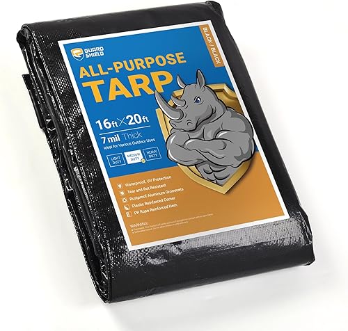 Miniatura 37 de GUARD SHIELD Lona plateada impermeable de 10 x 12 pies, cubierta de lona de polietileno multiusos de servicio medio, 7 mil