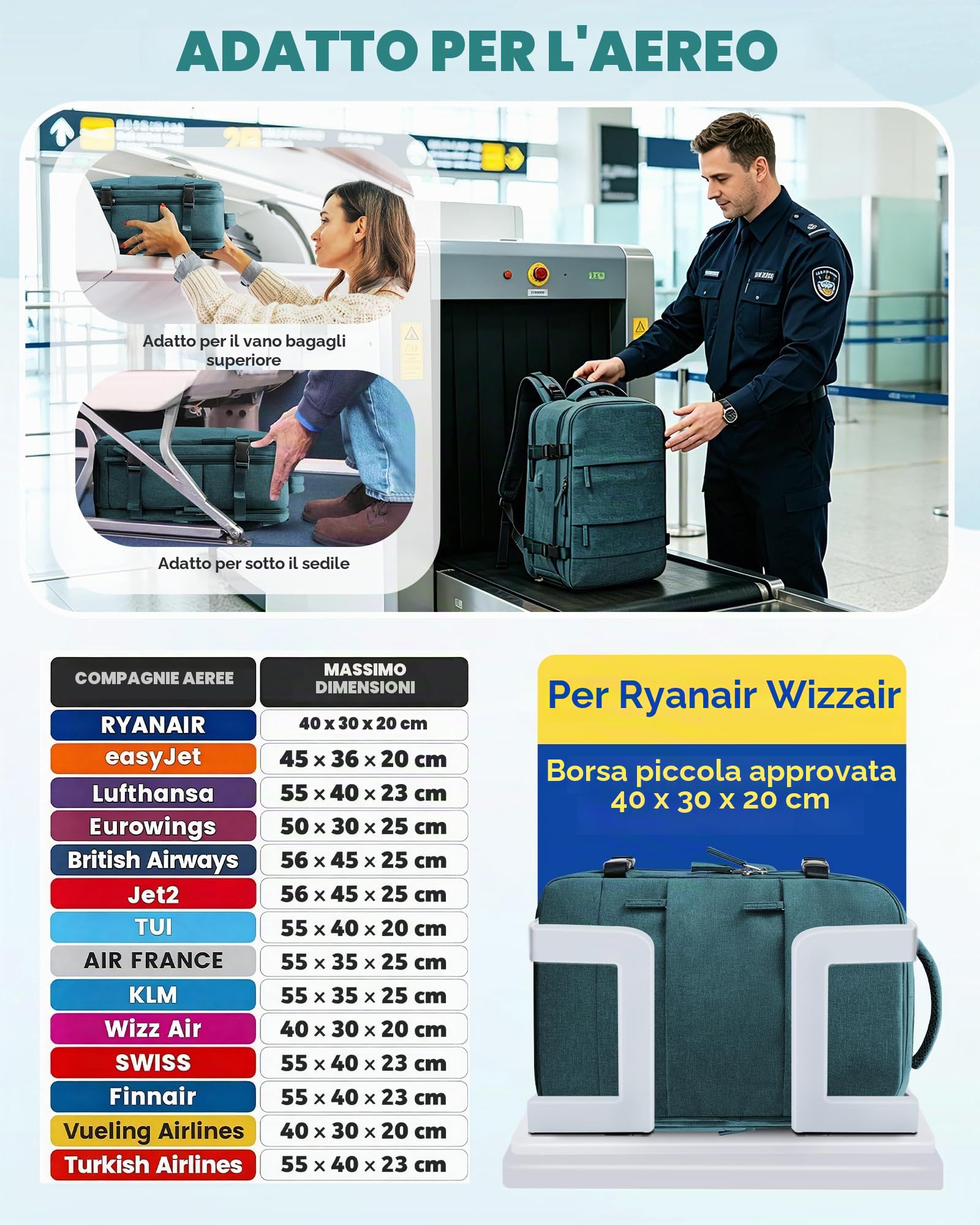 SZLX Zaino Ryanair 40x30x20 Sottovuoto con Pompa Zaino Ryanair 40x20x25 Donna Zaino da Viaggio Wizzair Bagaglio a Mano Uomo per Laptop da 14 Pollici Borse da Cabina 45x36x20 Easyjet con Porta Scarpe
