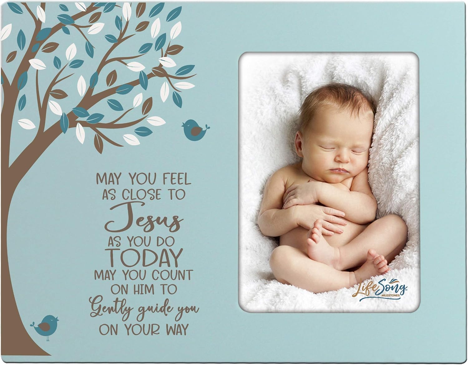 LifeSong Milestones Baptism Photo Frame Blessing for Child 1st Holy Communion 8” x 10” Picture Frame Holds 4” x 6” Photo - May You Feel (Blue)