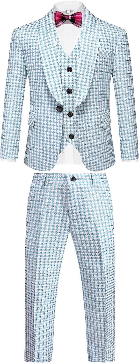 UNINUKOO Boys Tuxedo Suit Dress 3 Piece Plaid Clothes Graduation Wedding Formal Outfit Kids Suits for Teenage Boys
