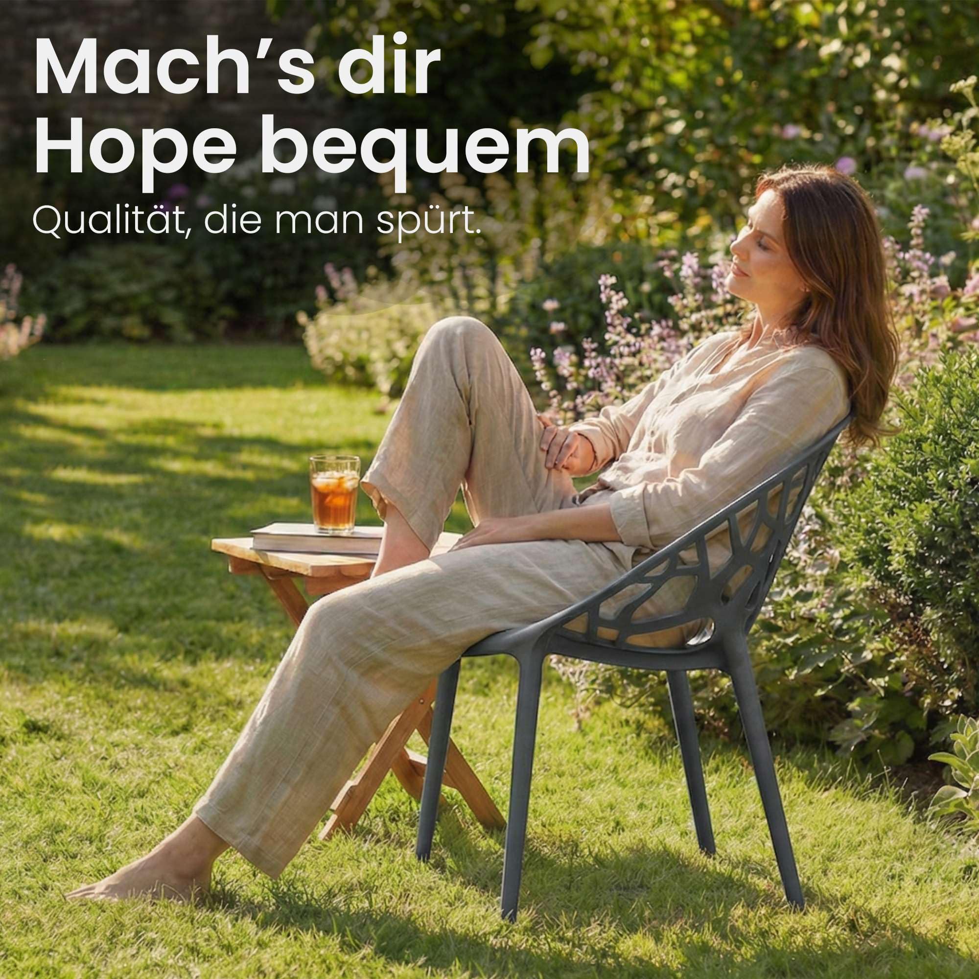 CLP Gartenstühle 2er Set stapelbar wetterfest Hope, Gartensessel mit Lehnen UV-beständig, Outdoorstühle aus Kunststoff bis 150 kg belastbar Farbe anthrazit