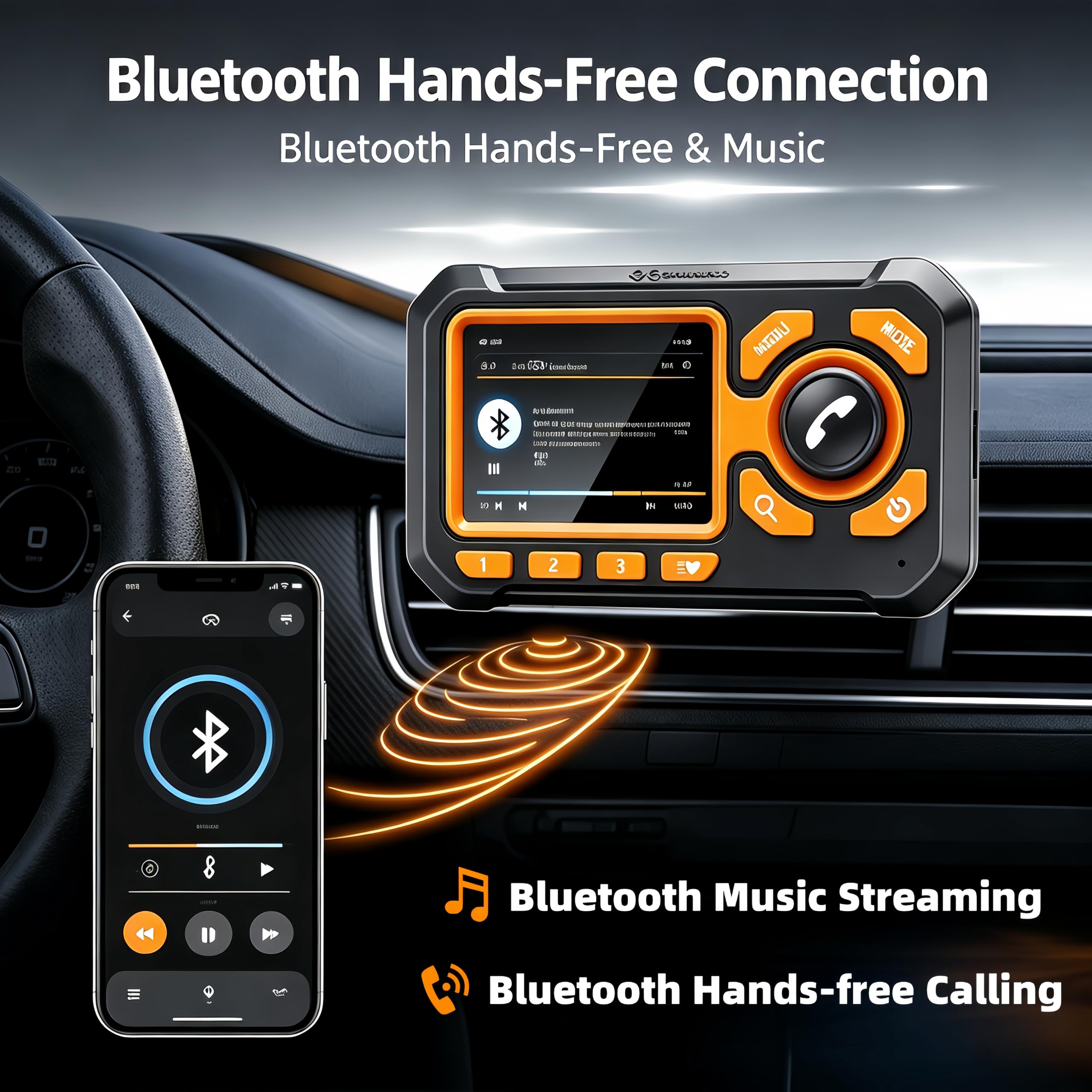 Plug&Play Adaptador de Radio Dab para Coche de Receptor Dab+ con Pantalla LCD de 2,4'', Manos Libres Bluetooth, Transmisor FM, Salida AUX y Ranura para Tarjeta TF Adaptador Dab para Coche