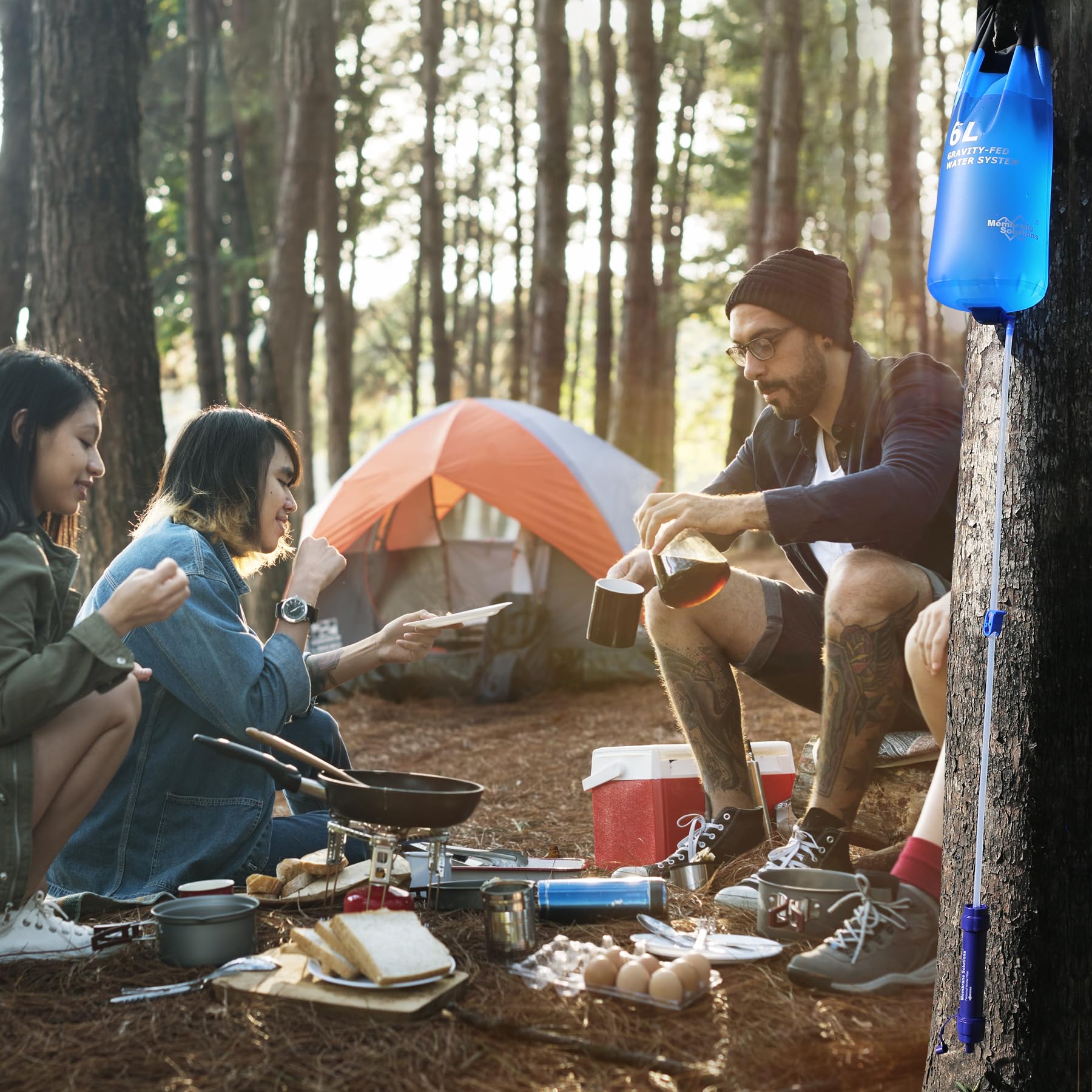 Membrane Solutions Gravity Wasserfilter Outdoor, 6 L Wasserbeutel Camping, Filtergenauigkeit bis zu 0,1 Mikron, Entfernt 99,9999% E.Coli, BPA-frei, für Notfälle, Wandern, Reisen