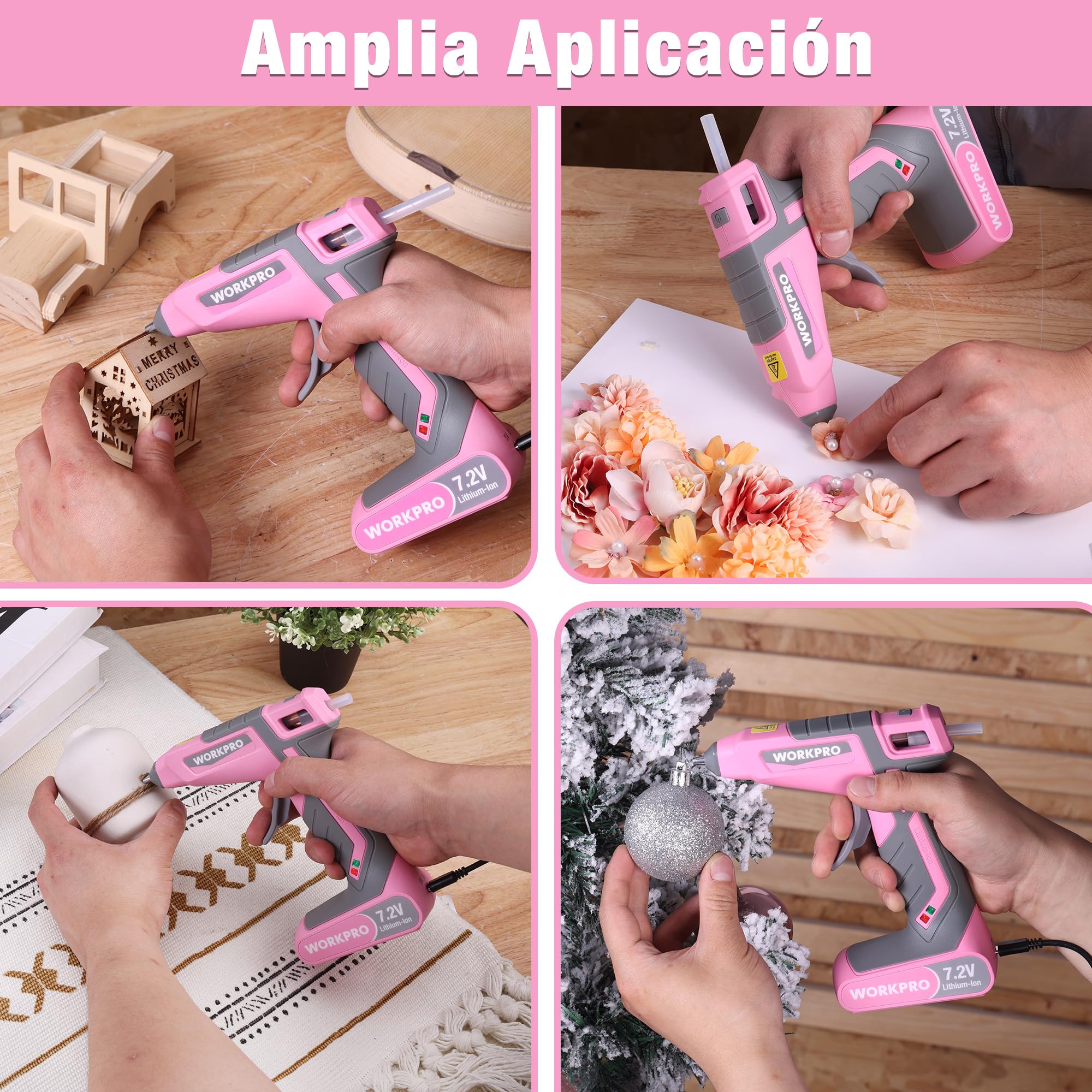 WORKPRO Pistola de Silicona 7,2 V Inalámbrica y con Cable, 20 Barras Incluidas, Calentamiento Rápido 30 s, Flujo Constante de Pegamento, Carga USB-C, para Manualidades y Reparaciones | Calentamiento Rápido en 30s con Flujo Constante para Manualidades, Rep