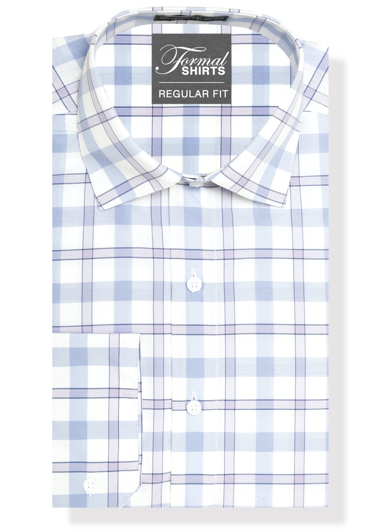 Luxe Microfiber Mens Regular Fit Solid Dress Shirt, Spread Collar - Style Denny, Plaid, 16"-16.5" Neck 32"-33" Sleeve
