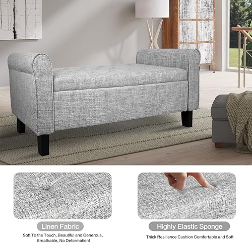 Miniatura 2 de Babion Banco de almacenamiento para dormitorio, tela de lino con botones, 51 pulgadas, almacenamiento en el extremo de la cama, asiento tapizado con