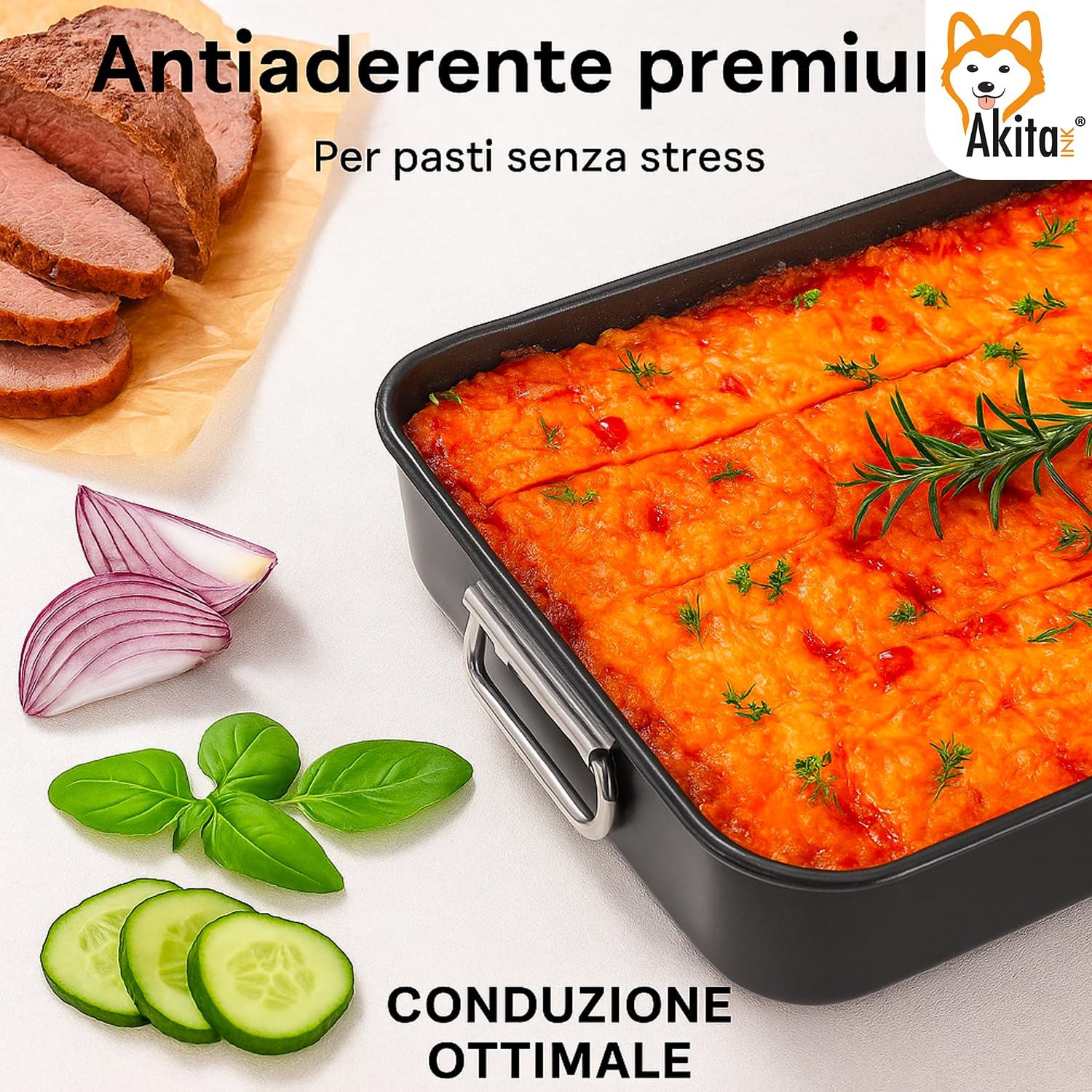 AKITAInk Set 4 Teglie Antiaderenti 20-25-30-35 cm | Acciaio al Carbonio, Cottura Uniforme, Bordo Alto, Lavabili in Lavastoviglie, Senza Grassi per Pizze e Torte Made in Italy