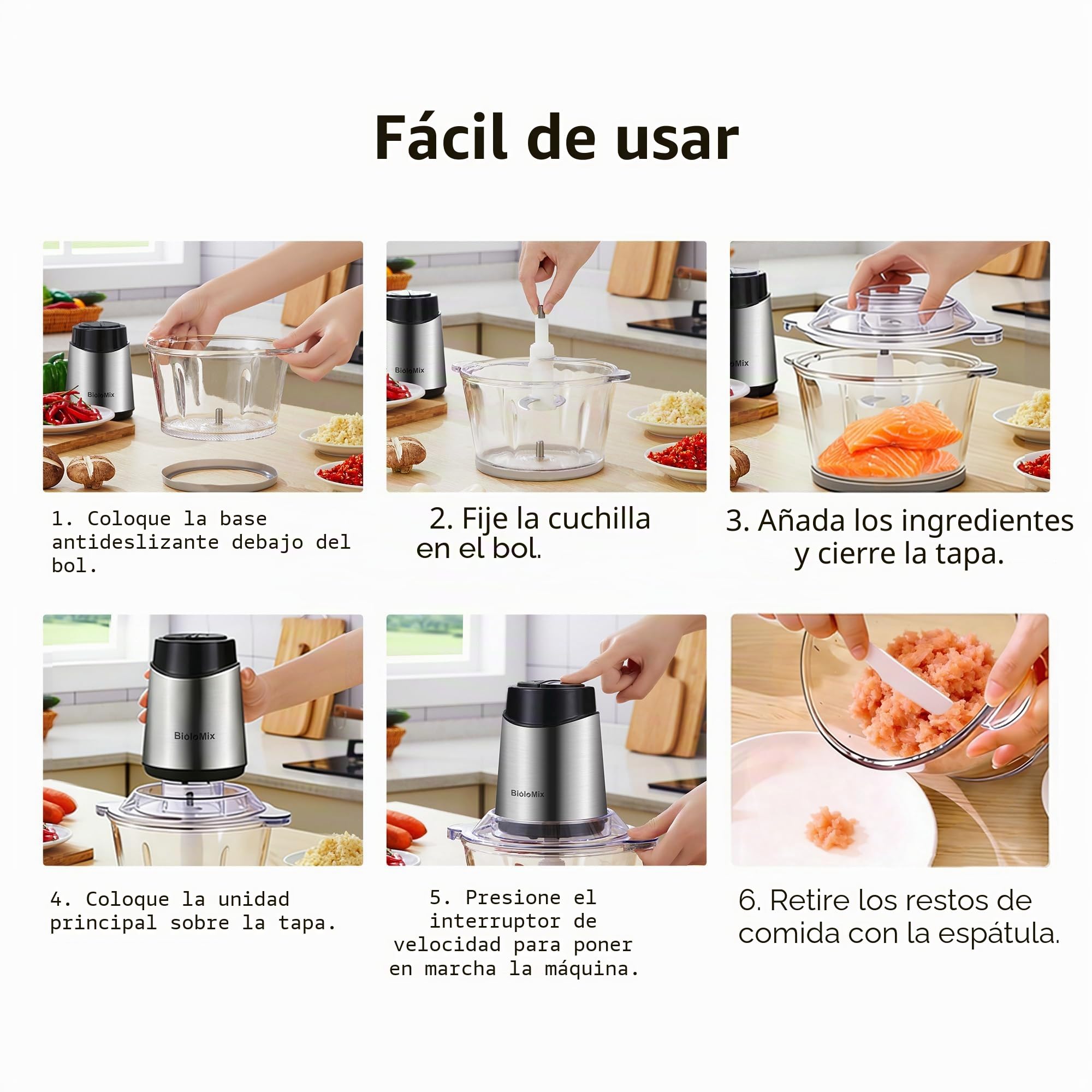 Biolomix Trituradora multi de 500 W, potente motor, recipiente de cristal de 2 litros, cuchillo especial de 4 hojas de acero inoxidable (P6001)