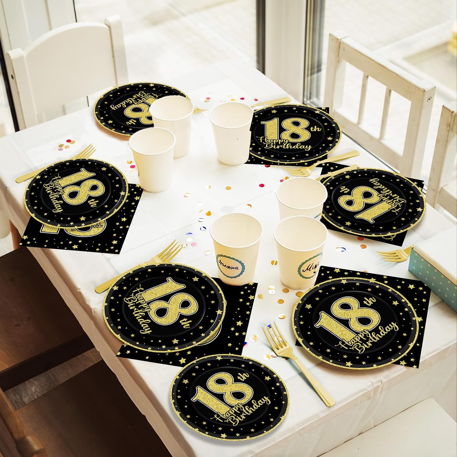 96 Pcs 18th Birthday Party Supplies for 24 Guests Cheers to 18 Years Tableware Table Decorations Black Gold 18th Birthday Plates Napkins Dinnerware for Boys Girls 18 Years Old Birthday Party Favor