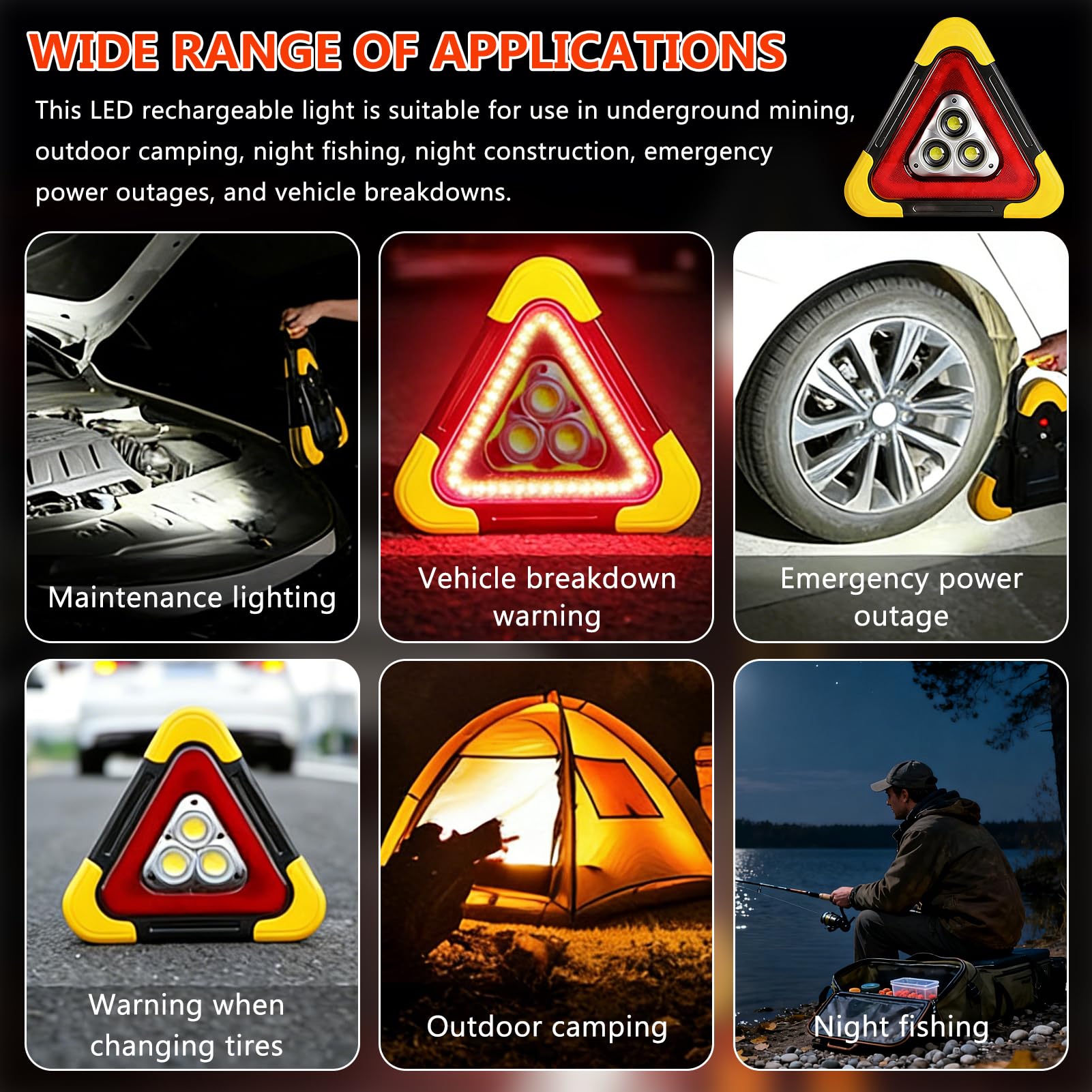 LED Warndreieck Auto Kfz mit Warnwesten Auto, 2-in-1 Solar Pannendreieck mit 4 Lichtmodi & SOS Funktion, Klappbares Tragbares Notfalllicht, Sicherheitsleuchte für Pannenhilfe,Auto,Camping & Reparatur