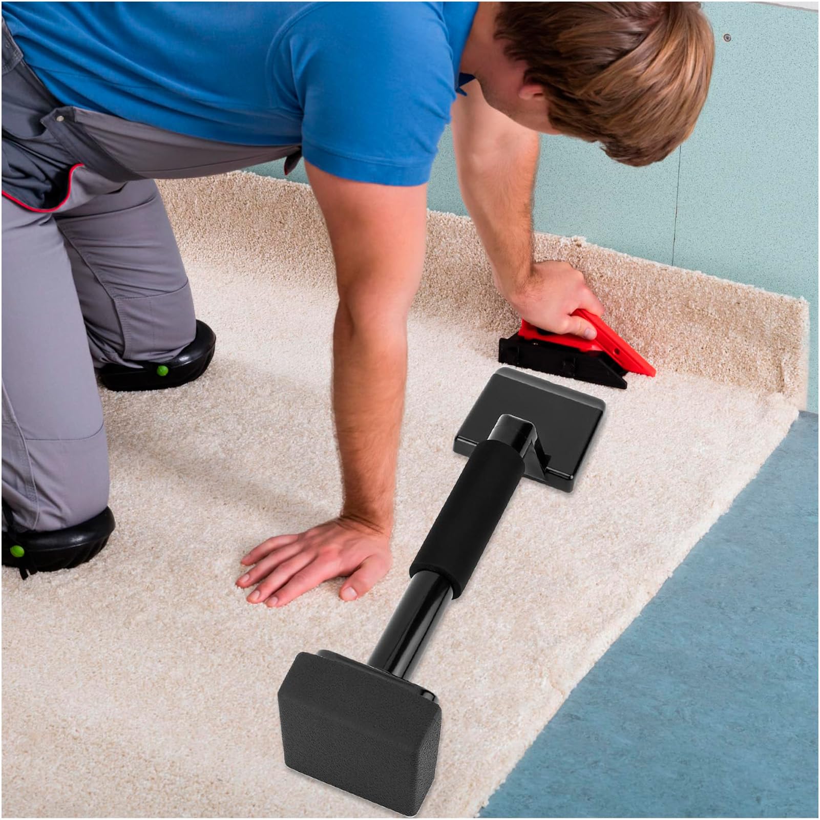 Sxhlseller Pateador de Rodilla de Alfombra de Acero de Aleación |Herramienta de Agarre Liviano de 16-5/8 Pulgadas con Dientes en ángulo hacia Adelante y de Espuma Ergonómico, para Instalación de