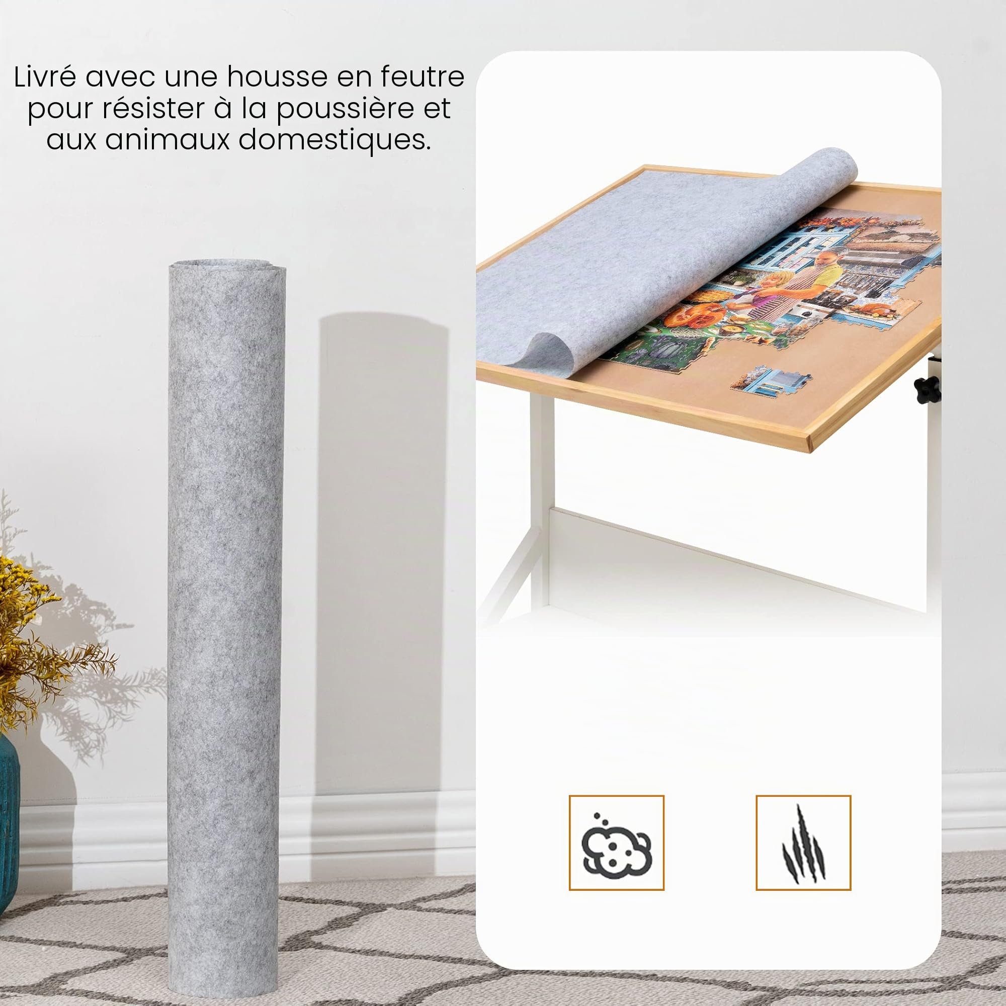 Tektalk Table de Puzzle avec Couverture - Chevalet inclinable avec Hauteur réglable - avec 4 Roues - Jusqu'à 1500 pièces