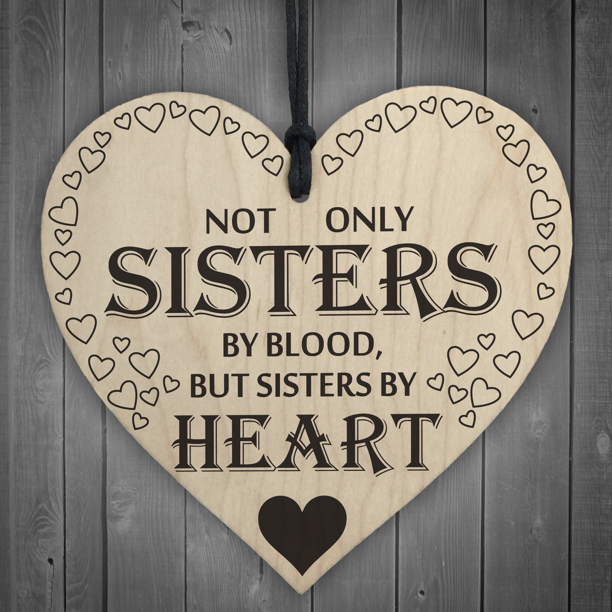 Red Ocean Sisters By Heart Wooden Hanging Heart Shaped Best Sister Plaque Love Gift Sign
