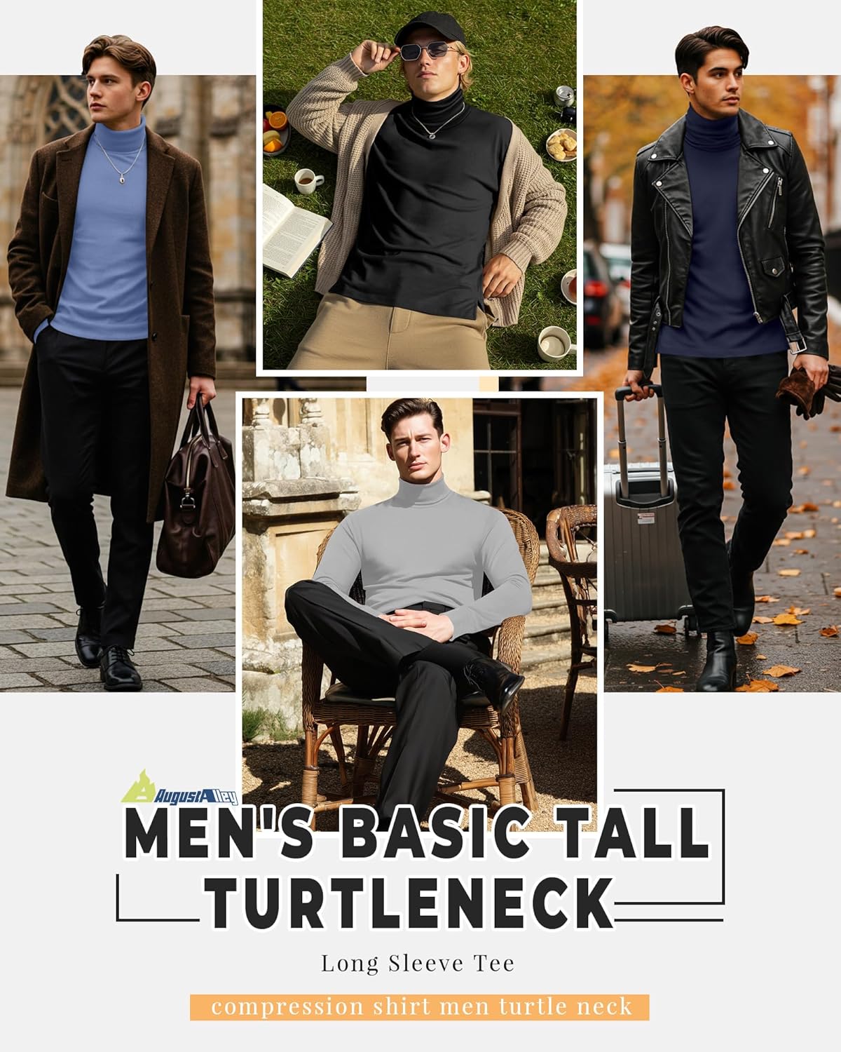 4 Pack Men's Turtleneck Long Sleeve with Cuffs, Thermal Basic Tops Undershirt Pullover - Image 2
