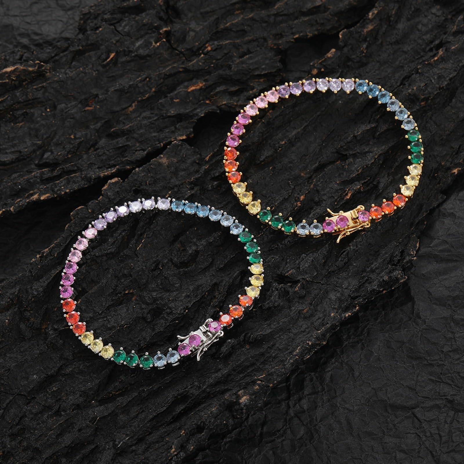 4mm 18K pozłacane klasyczna imitacja diamentu bransoletka tenisowa okrągły krój cyrkonia bransoletki dla kobiet ślub bal nowożeńców ，Diamentowe bransoletki(7 Inch)