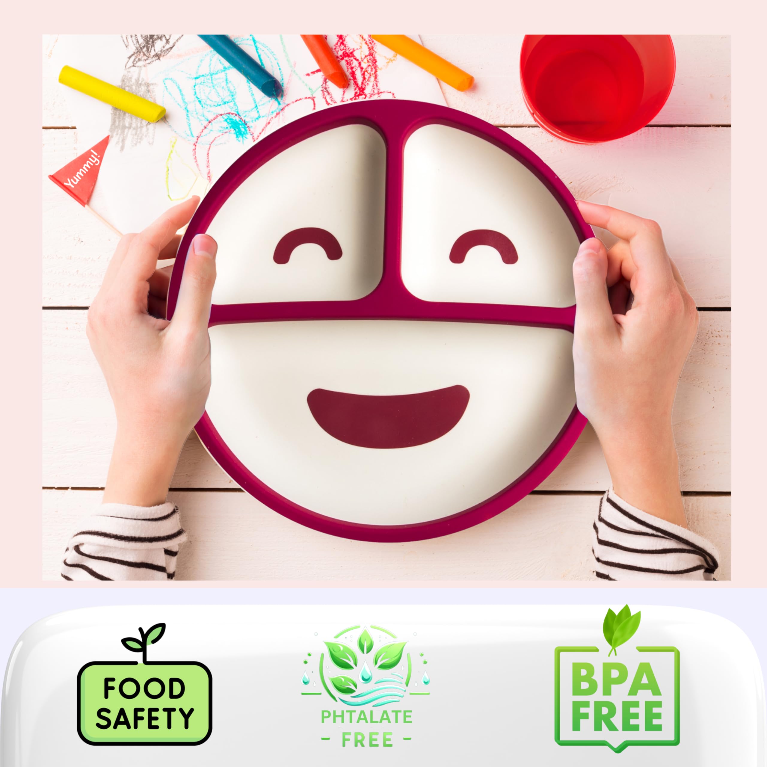 Piatto Bambini Con Ventosa - 3 Scomparti In Acciaio Inox, Antiscivolo, Con Coperchio, Giallo - Foto 8