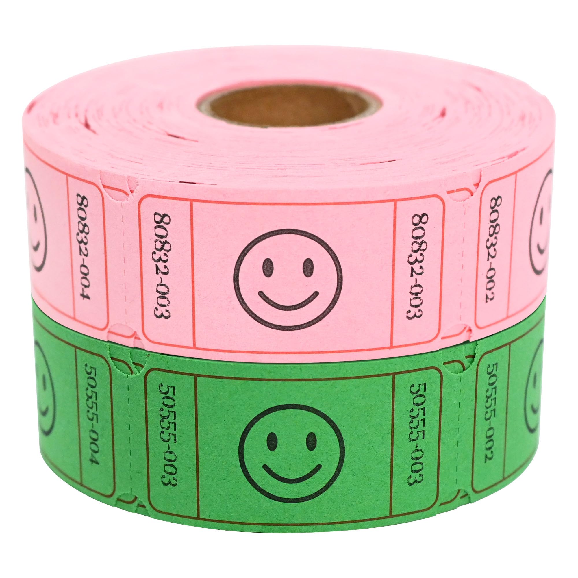 L LIKED Smile Lot de 2 rouleaux de tickets de tombola simples, 1 000 tickets par rouleau, vert + violet