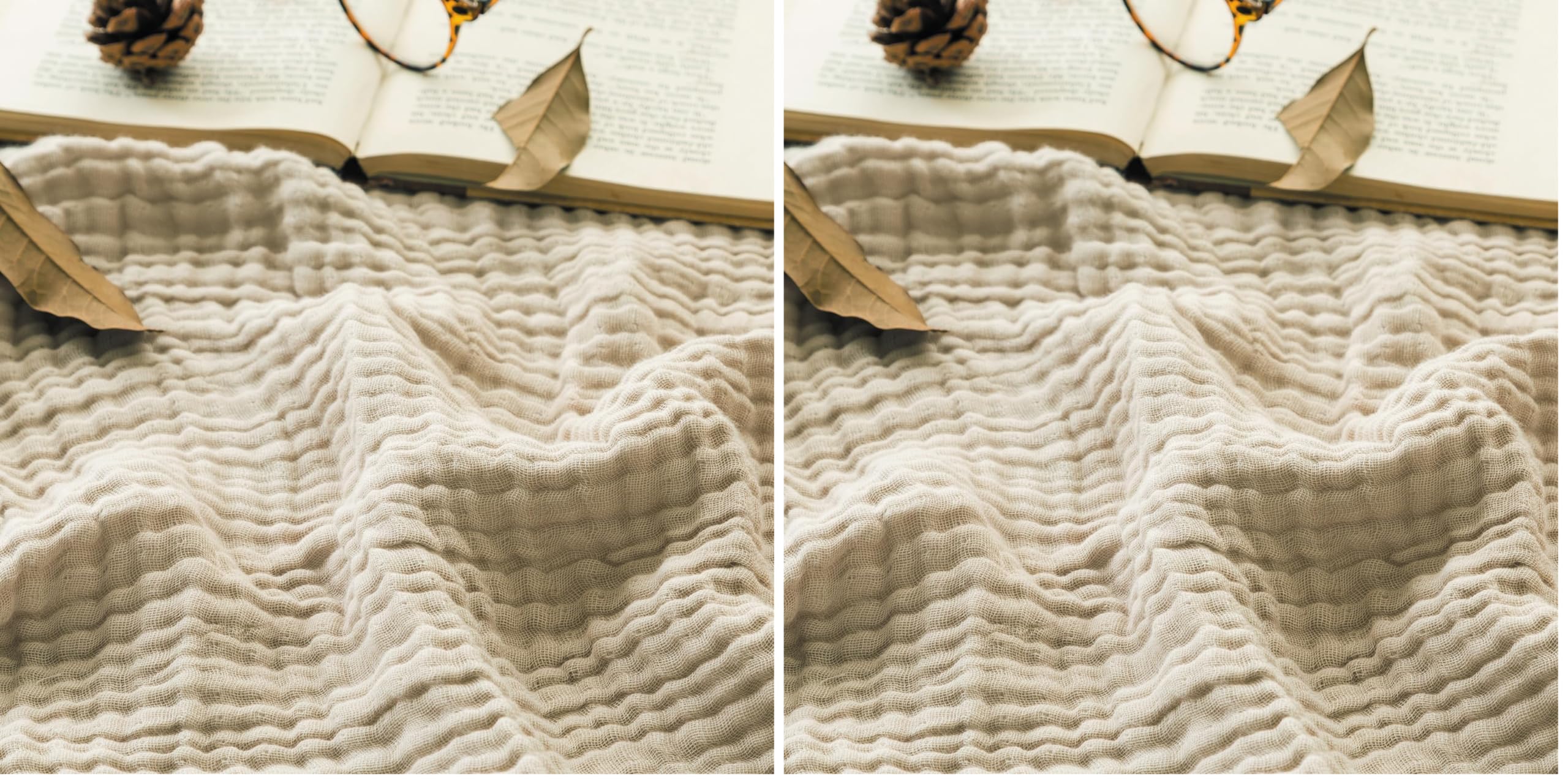 EMME Cotton Throw Blanket Large 50"x70" Gifts for Women 100% Muslin for Couch Breathable Gauze All Season Light Tan Soft and Lightweight Pre-Washed (Pack of 2)