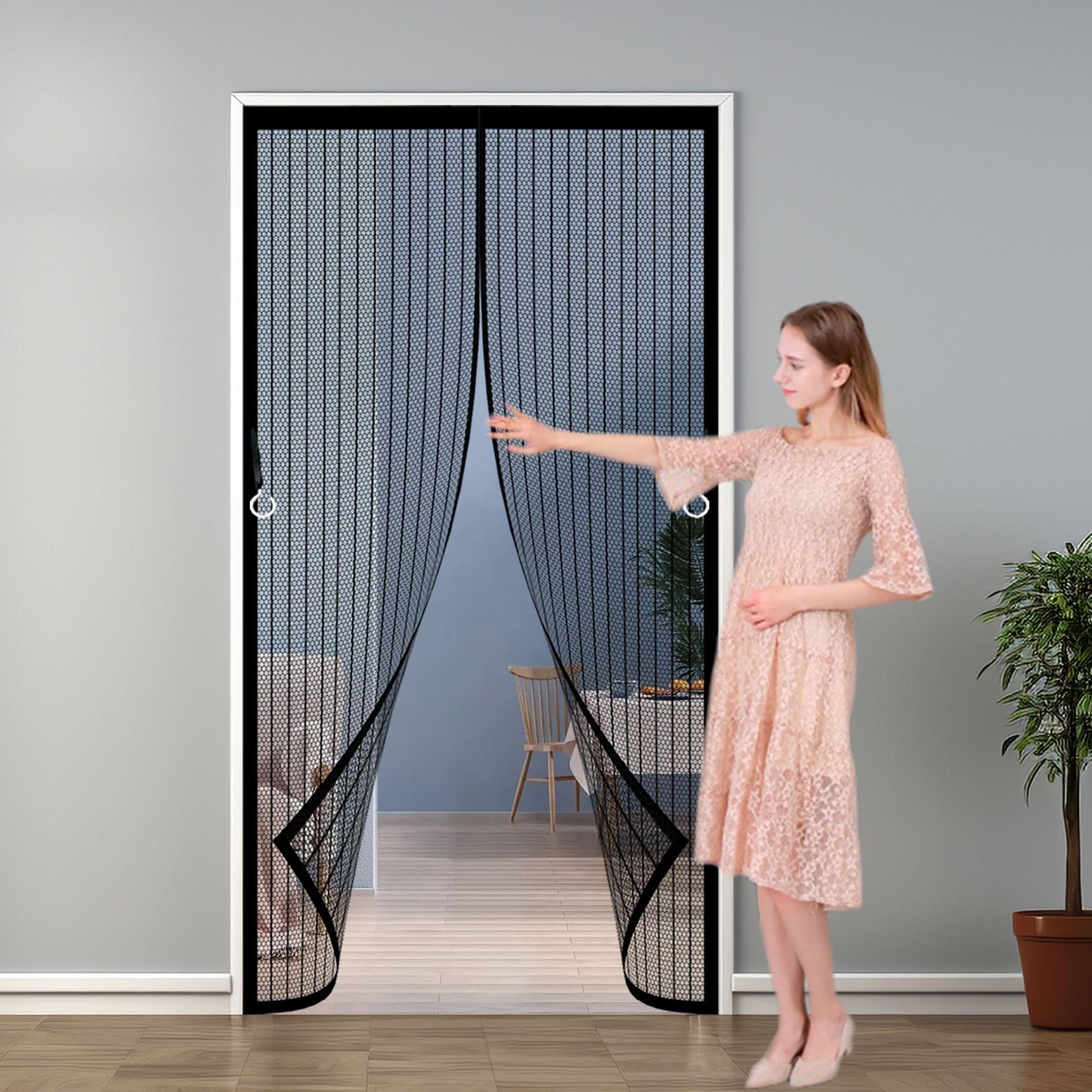 Magnet Fliegengitter Balkontür 99 x 266 cm Stärkere Magneten, Wetterfest, Langlebig Insektenschutz Vorhang mit Selbstklebendes Klettband für Balkontür/Terrassentür, Schwarz