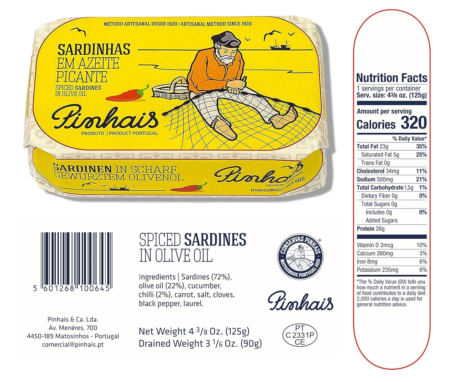 Pinhais Sardines Variety Pack – 4.4 oz Cans – 4 Flavors: Olive Oil, 1 Regular & 1 Spicy, Tomato Sauce – 1 Regular & 1 Spicy Wild-Caught Portuguese Canned Fish (Total Count of 4) - Image 3