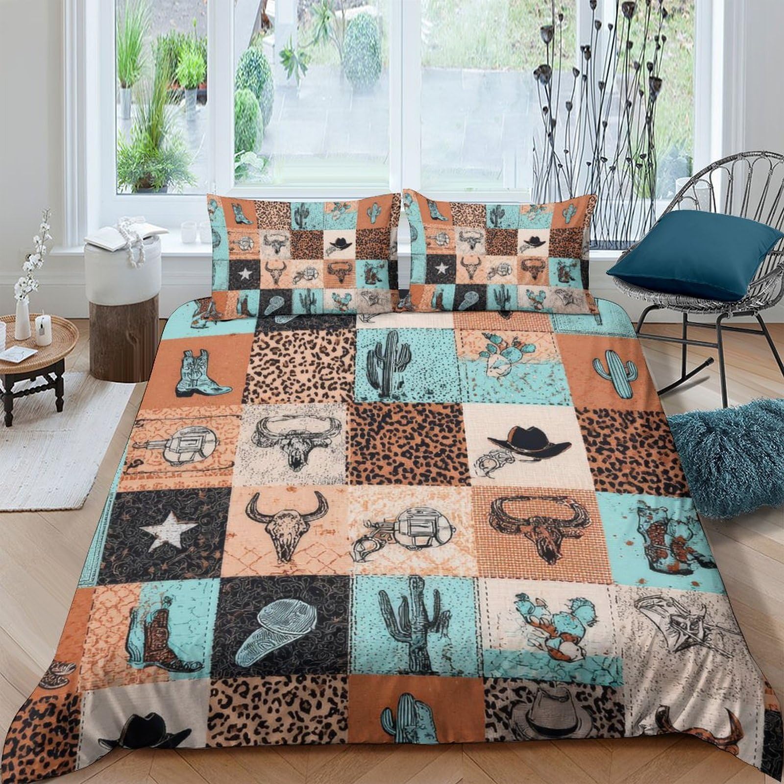Ctjqhvkz Style-9 3D Printed Western Cowboy Fitted Sheet Microfiber Soft Cactus Rodeo Bed Cover For Bedroom Guest Room Decor Single（135X200cm）