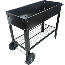 Mobile Metal Raised Garden Bed Cart with Wheels, Elevated Tall Planter Box with Storage Shelf for Outdoor Patio Backyard Indoor Vegetables Tomato Herb Flower Growing, Black