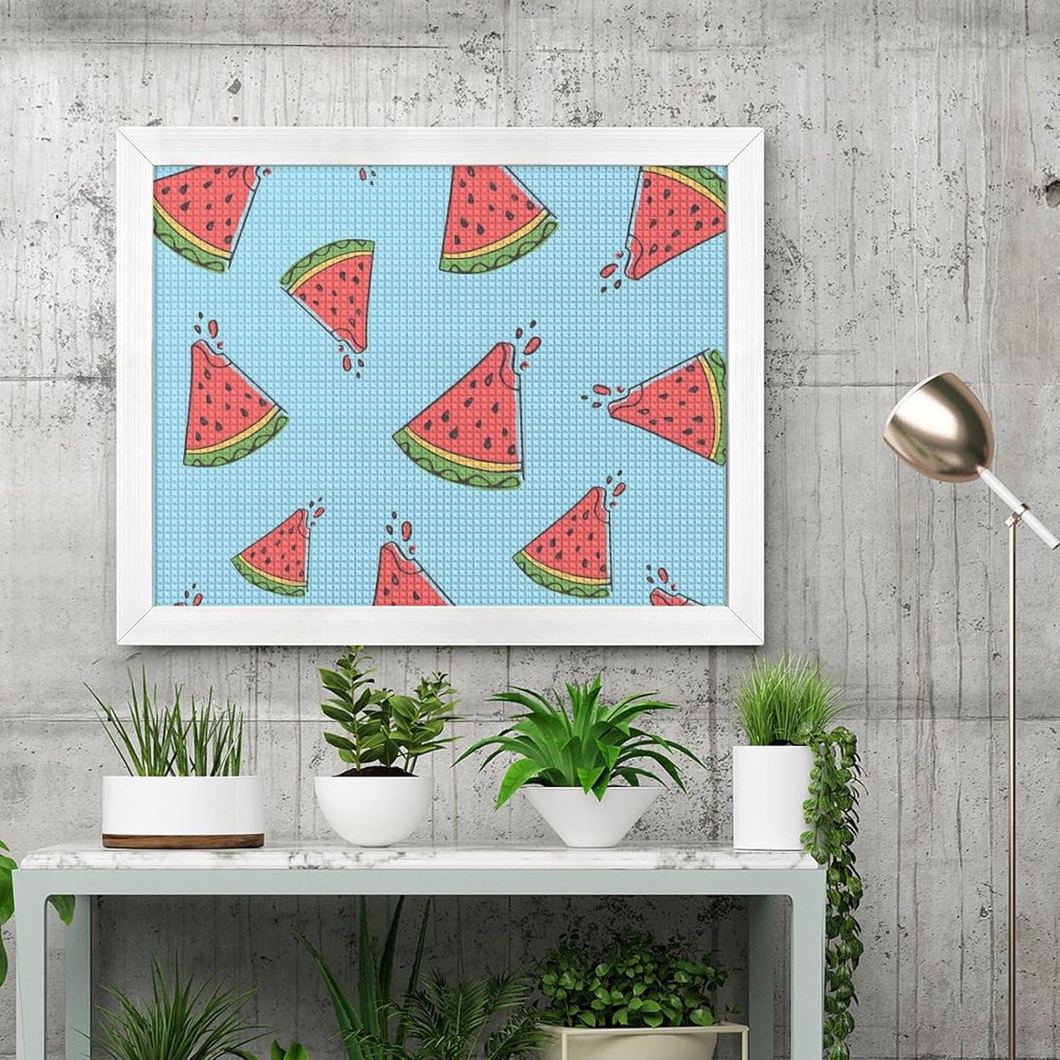 Watermelon Pieces Printed Diamond 5D Painting Kits DIY Full Drill Crafts for Home Wall Decor 16x20 Inch White Wood 50 * 40cm