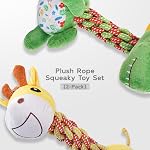 2 Pack Squeaky jouets de chien caoutchouc & Jouets à croustilles en peluche avec squeaker et frise, Jouets pour chiots interactifs pour le nettoyage des dents, Ensemble de jouets pour chiens durables (Dog+Fox, Medium)