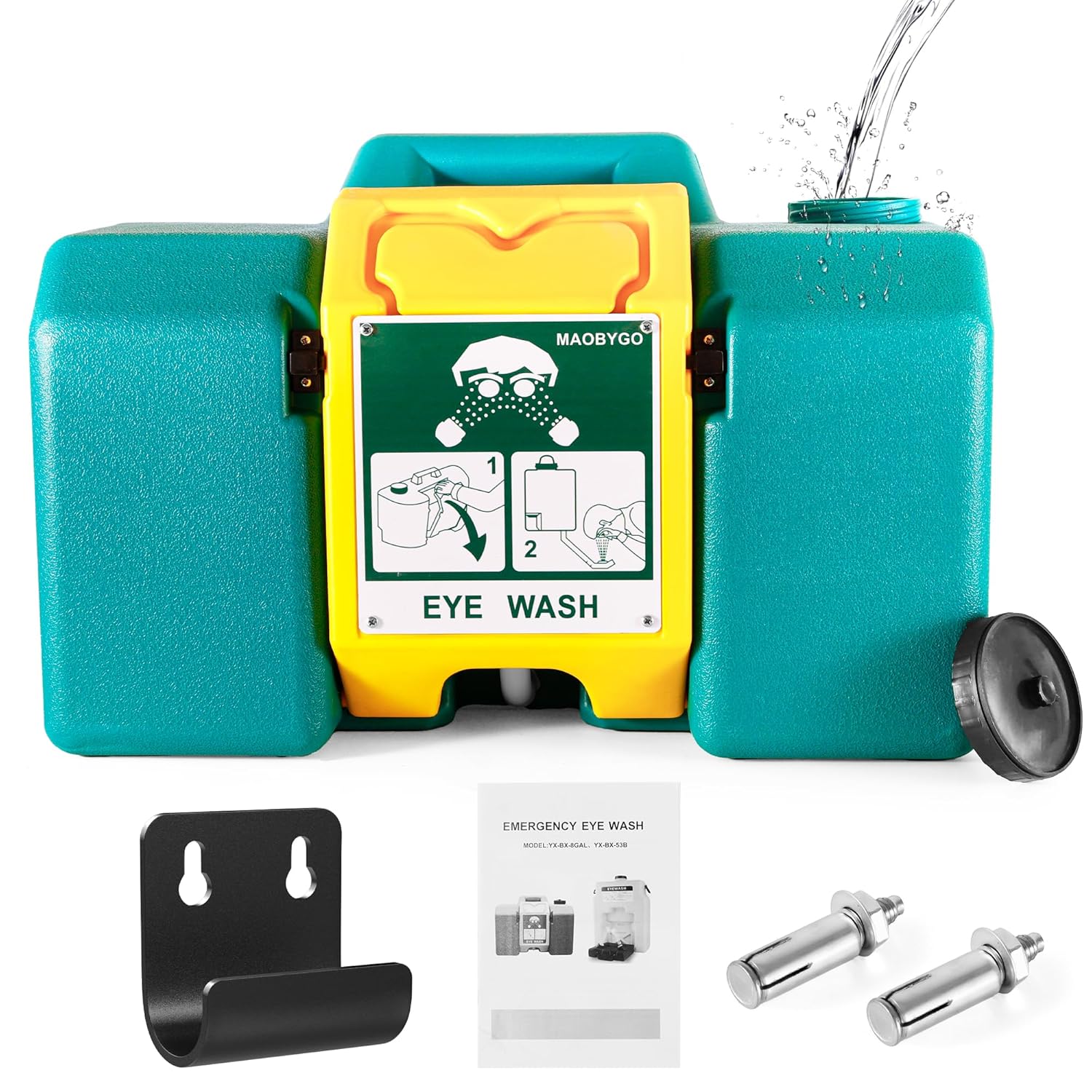 8 Gallon Portable Eye Wash Station, OSHA-Approved Wall Mount Emergency Eyewash Station, 13-Min Continuous Rinse Eye Washing Station with Dual Spray, Ansi Certified First Aid Eye Wash Units