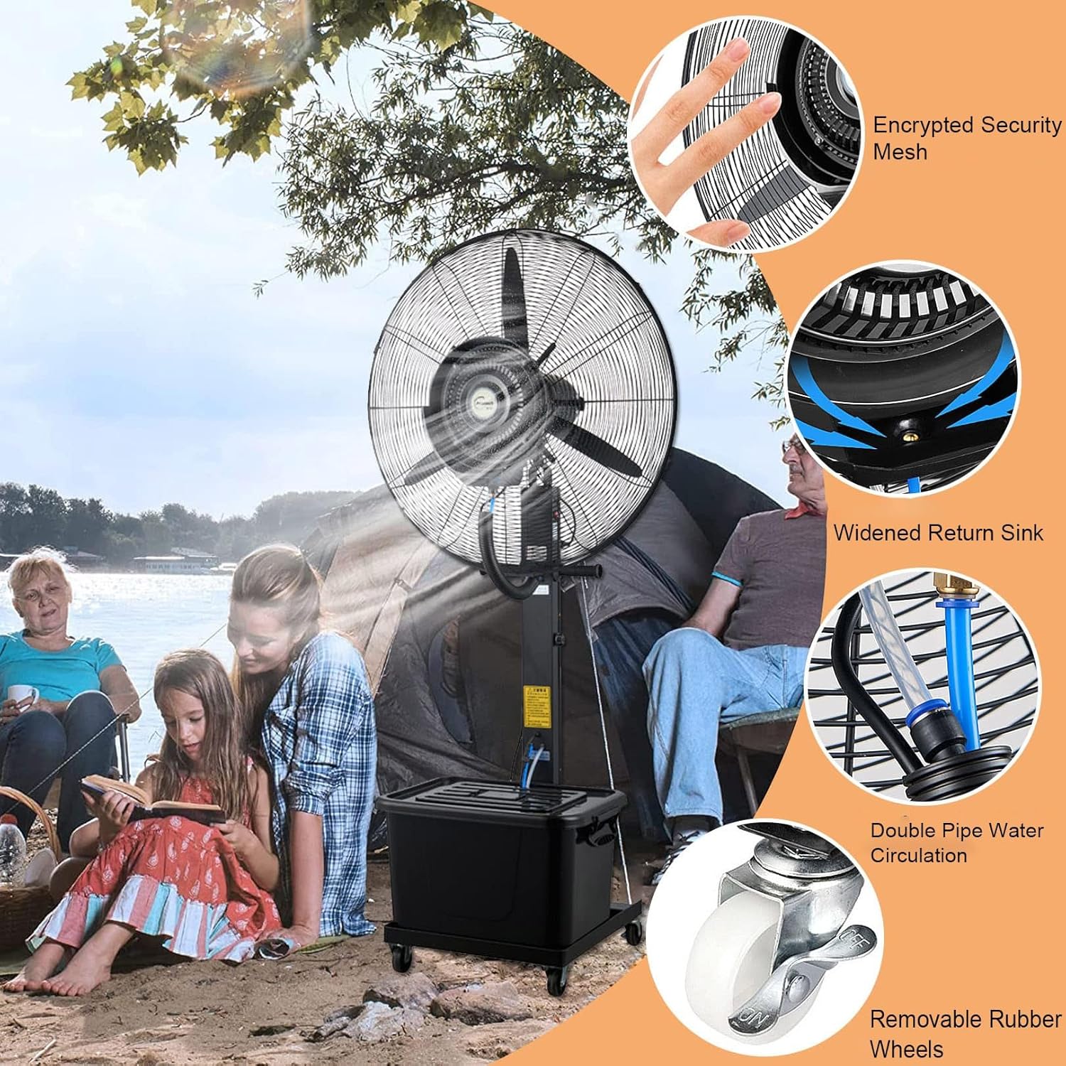 Industrial Pedestal Fan with Mist, 3-Speed Oscillating Stand Misting Fan with 90° Oscillation and 42L Large Capacity Tank, Heavy Duty Metal Fan for Commercial, Garag