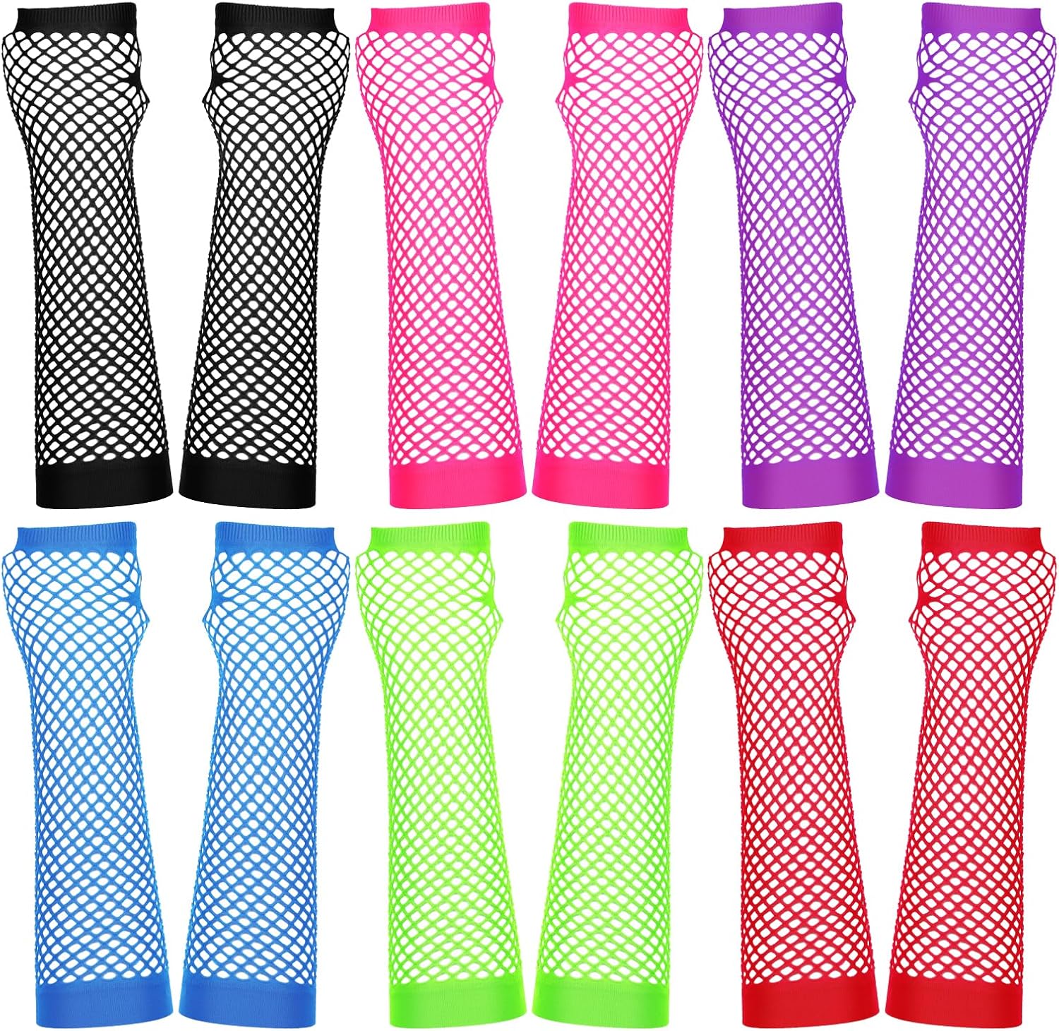 6 Pairs Fishnet Gloves Fingerless Neon Gloves, Long...