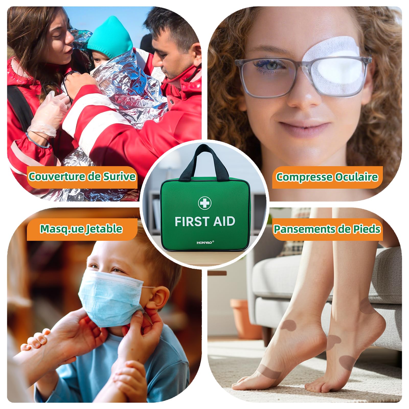HONYAO Trousse de Secours 180 Pièces, Kit Premier Secours Complète, Trousse à Pharmacie pour Maison Voiture Sport Voyage Camping Enfant Lieu de Travail, Vert
