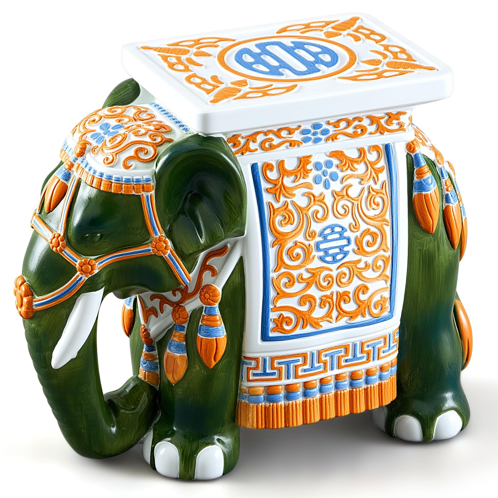 Leinuosen Elephant Table 16.5inch Bohemian Elephant Garden Stool Modern Indoor Outdoor Balcony Garden Patio Yard Lawn Home Supply for Decor Gift Coastal Cottage Traditional Resin(Green Color)