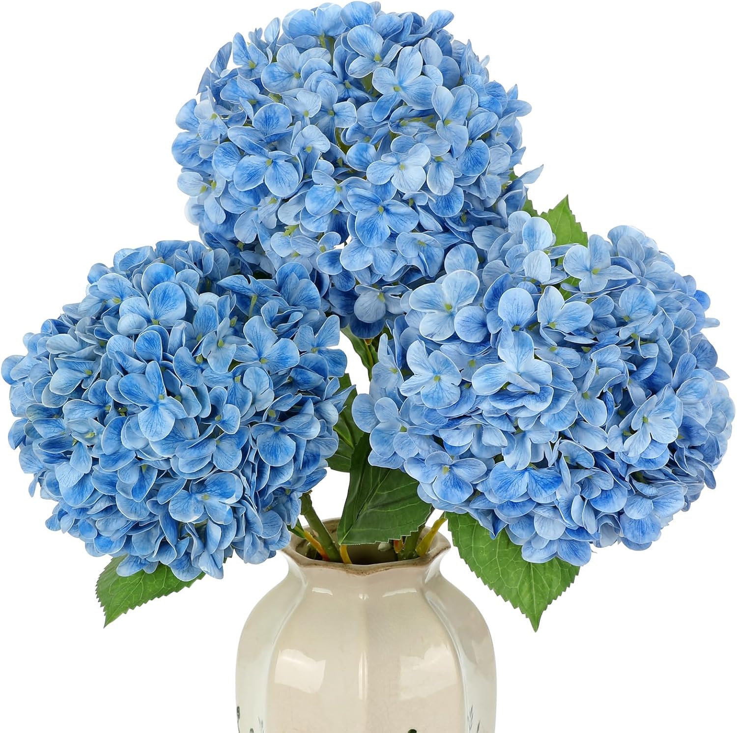 Large Real Touch Hydrangea Artificial Flowers with Stems, 8" Full Bloom Fresh Touch Faux Hydrangea Bouquet for Vase Decor, Wedding Centerpieces, Home Table Arrangement 25.5” Tall Blue Hydrangeas
