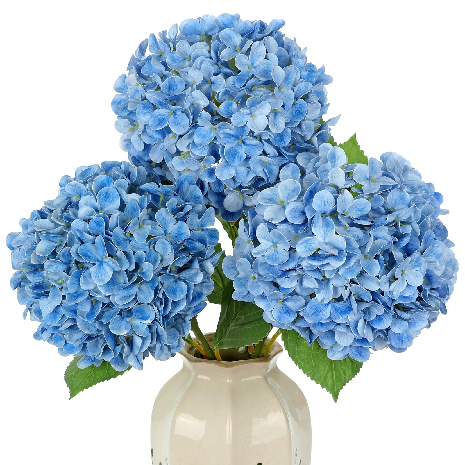 Briful 25.5" Artificial Hydrangea Flowers Long Stem - Real Touch Blue Artificial Flowers with 7.8" Large Flower Heads, Set of 3 Faux Hydrangea Plants for Vase, Living Room, Wedding Decor