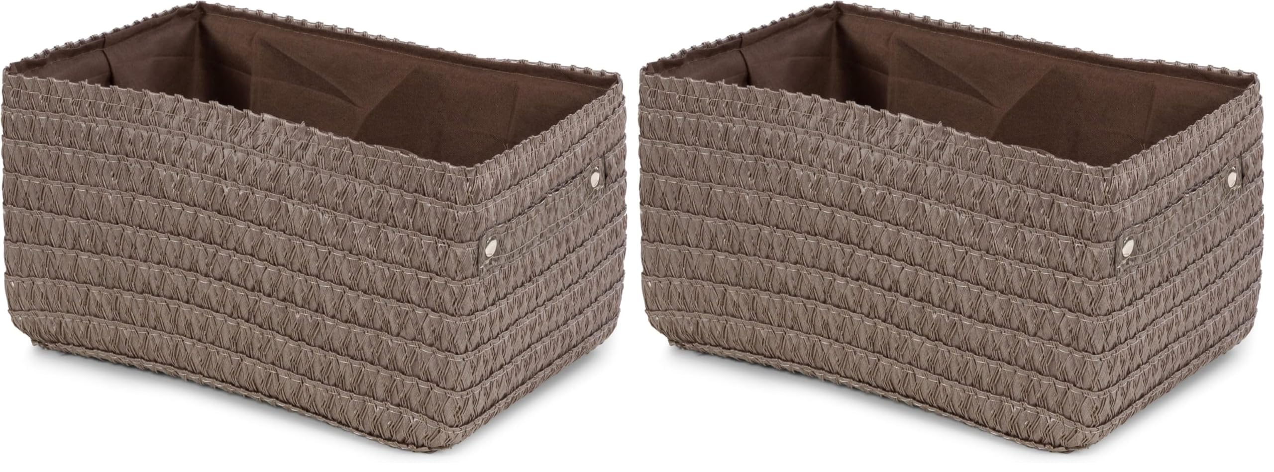 Compactor Lilou Cestino Portaoggetti Intrecciato con Manici, Polipropilene e Cartone, 23 x 15 x 12 cm, Tortora, RAN9697 (Confezione da 2)