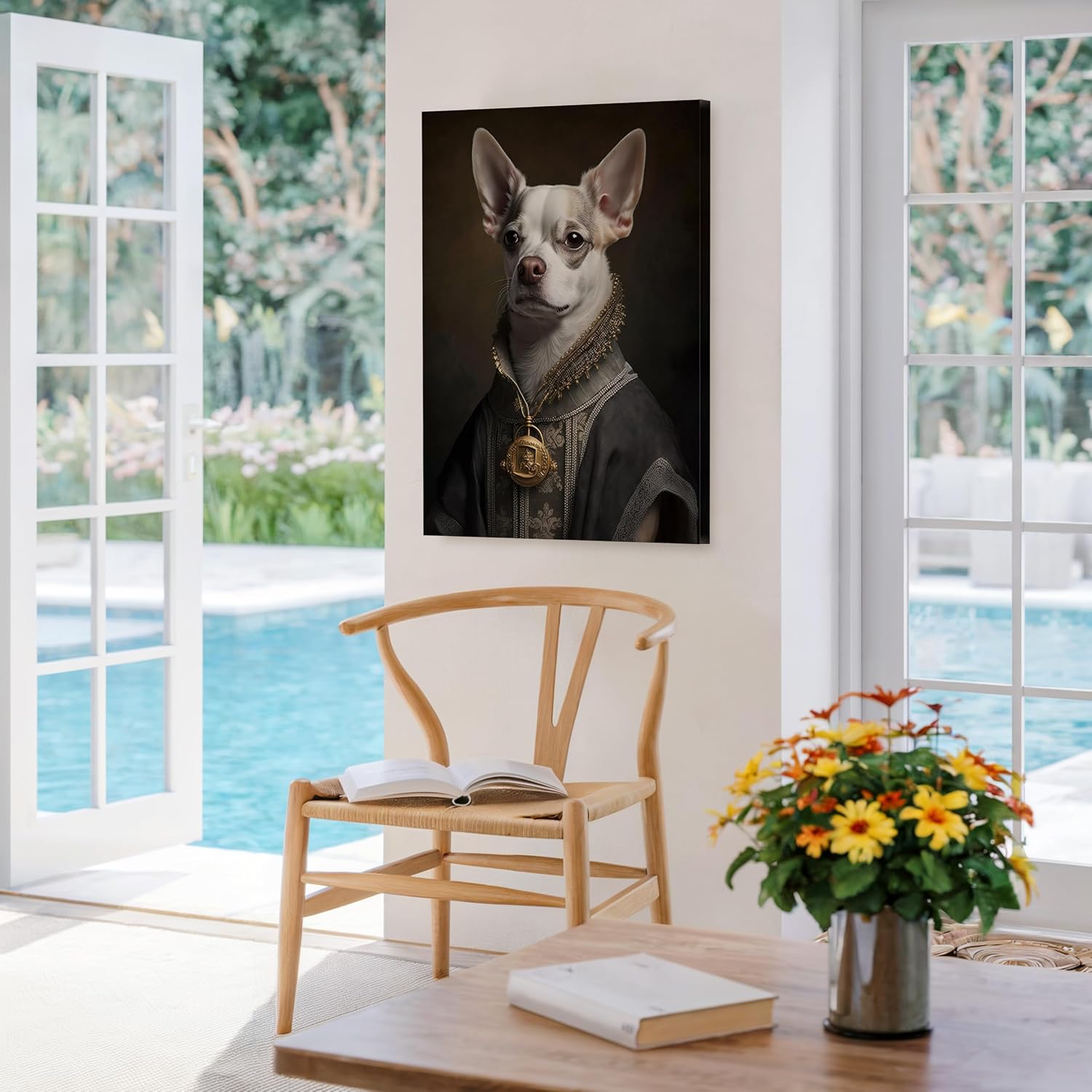 Poster Master Aristocratic Dog Canvas - Renaissance Print - Chihuahua Art - Gift for Men, Women & Animal Lover - Funny Wall Decor for Living Room, Bedroom or Kid's Room - 8x10 STRETCHED Canvas