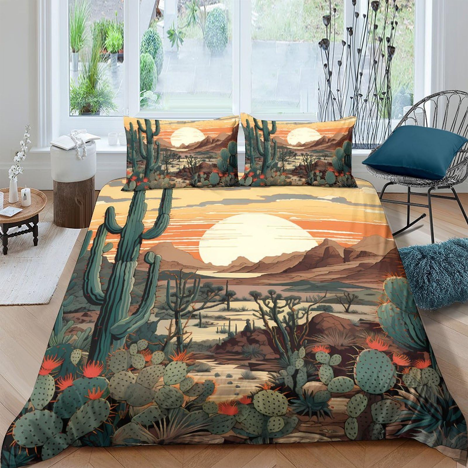 Ctjqhvkz Style-8 3D Printed Sunset Desert Fitted Sheet Microfiber Soft Breathable Cactus Landscape Mattress Cover For Bedroom Guest Room Decor Single（135X200cm）