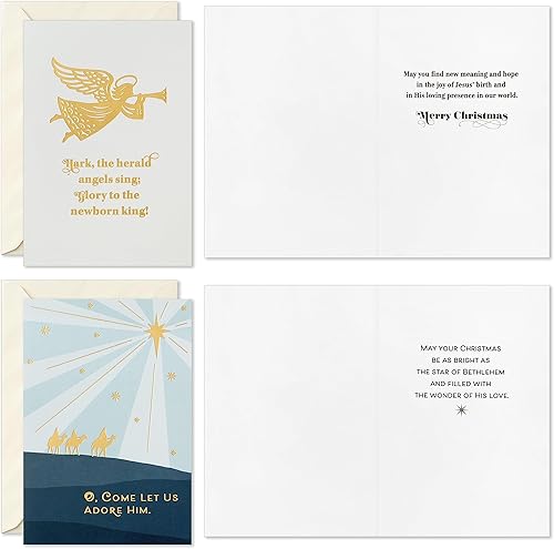 Miniatura 6 de Hallmark Surtido de tarjetas religiosas de Navidad, paz celestial (36 tarjetas y sobres) azul polvoriento y lámina dorada