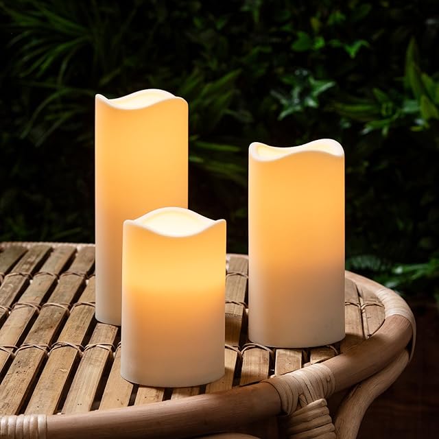 Lights4fun Set of 3 Outdoor Waterproof Battery Operated LED Candles with 6 Hour Timer