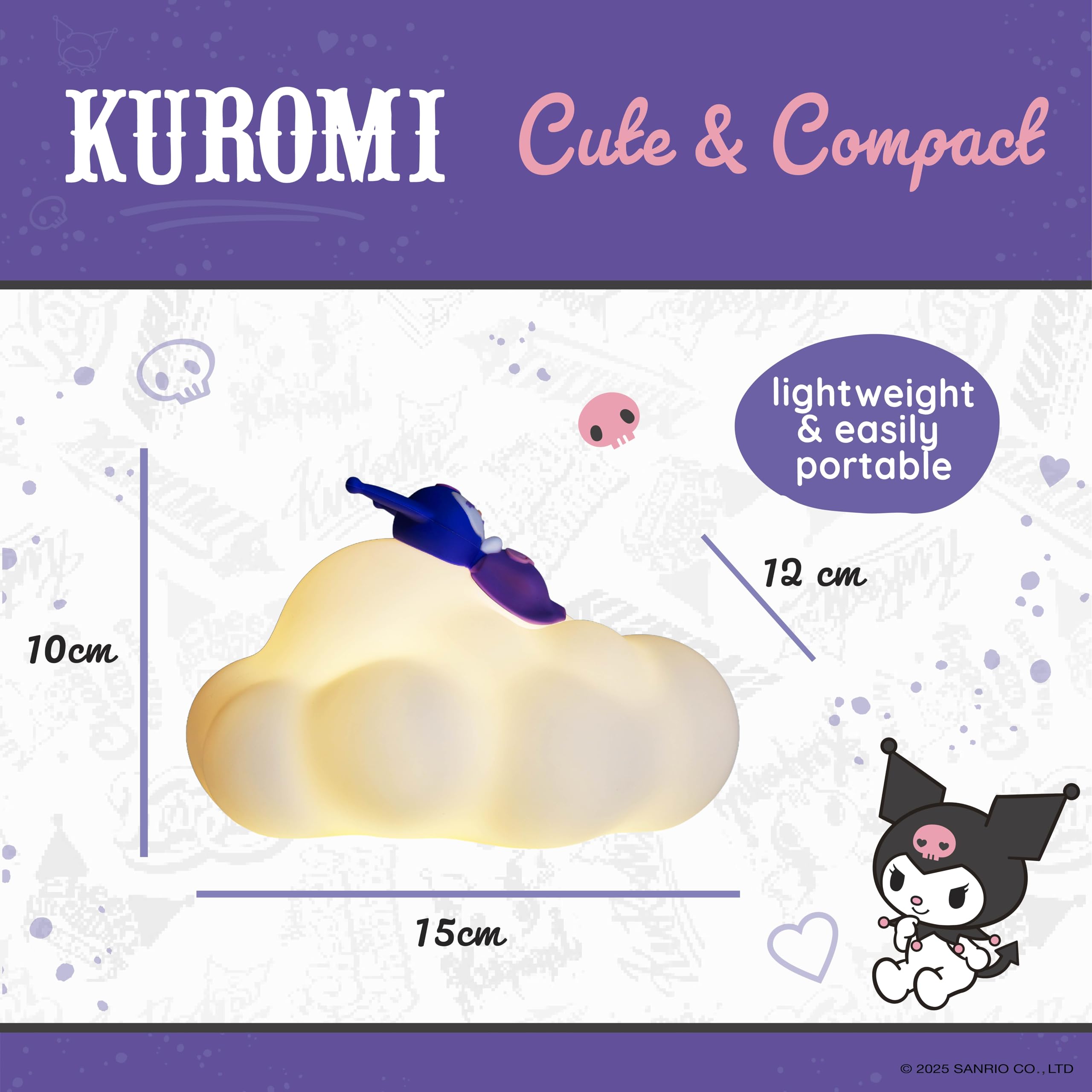 Blue Sky Studios Kuromi Cloud Light, USB-C Rechargeable Lamp with 3 Brightness Levels, Soft Vinyl Design - Image 3