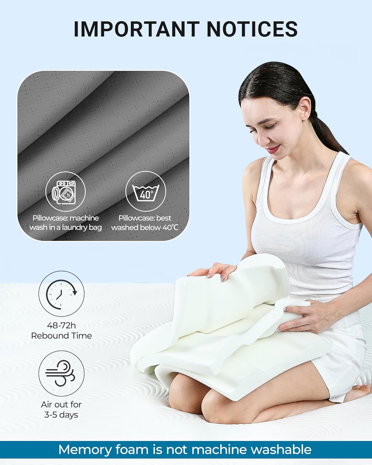 Elviros Memory Foam Pillows for Neck Pain Relief, Adjustable Height Cooling Bed Pillow for Sleeping, Ergonomic Orthopedic Cervical Neck Pillow for Side and Back Sleepers, Queen Size, 23.6"×14"×5.3"