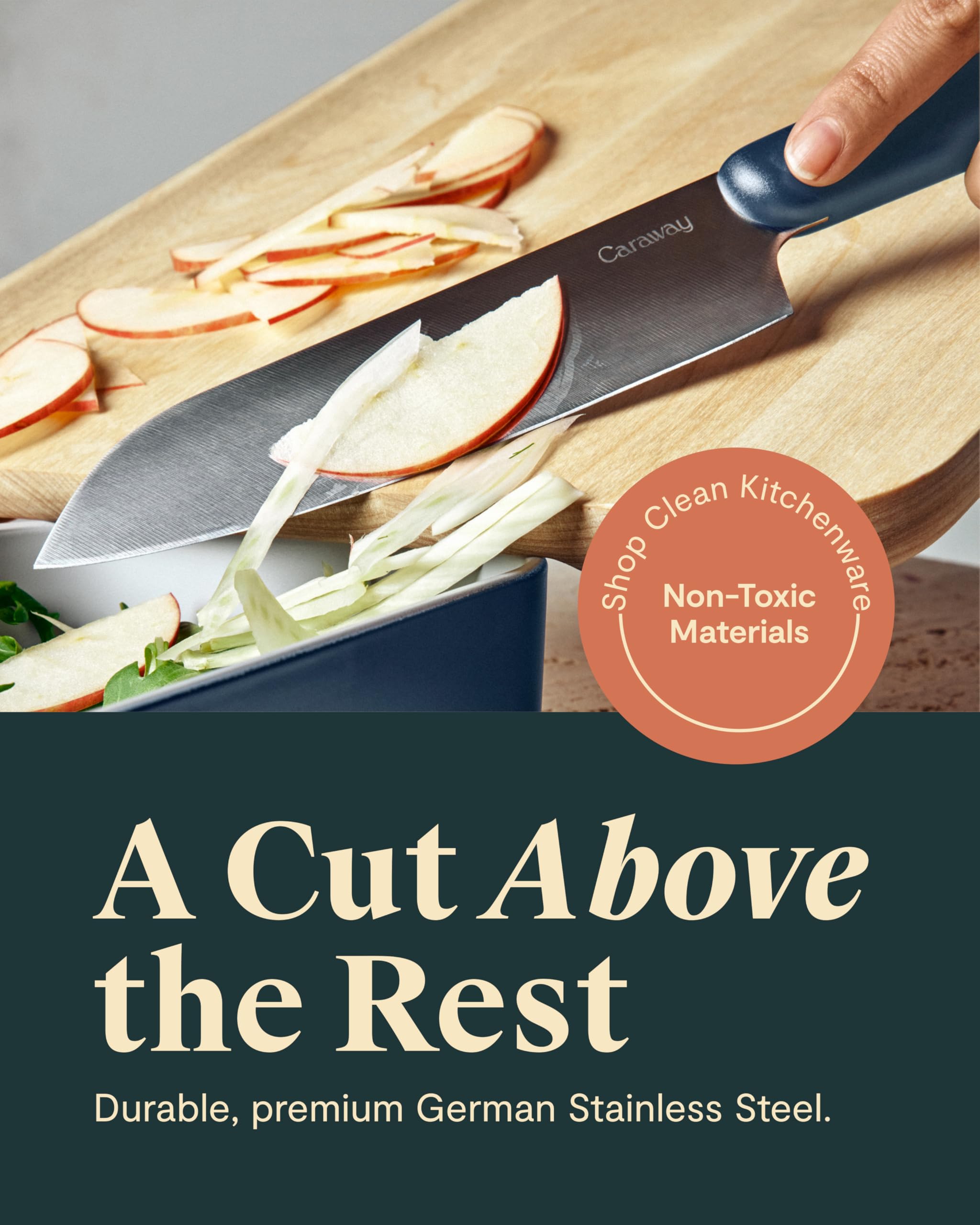 Caraway 5 Piece Knife Set - Premium German Steel Blade Kitchen Knives - Ergonomic Handles - No Microplastics - Charcoal