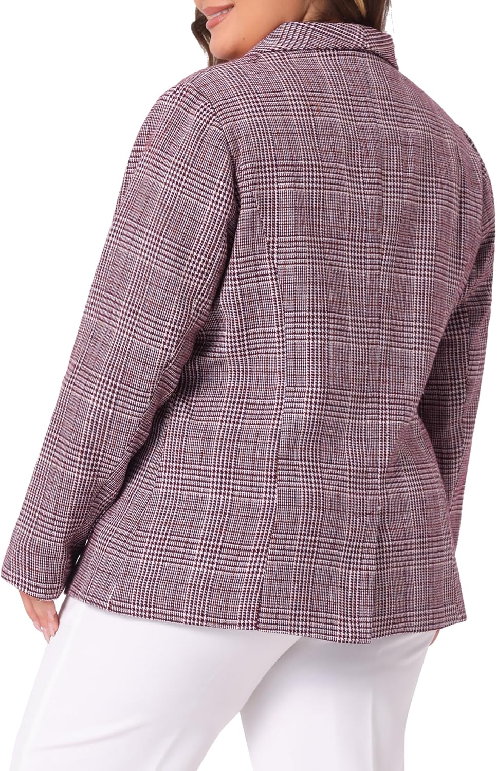 Agnes Orinda Plus Size Plaid Blazer for Women Lapel Jacket Work Office Single Breasted Blazers - Image 4