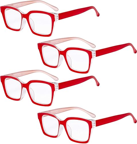 Miniatura 7 de Eyekepper Paquete de 4 lentes de lectura para mujer, diseño cuadrado de gran tamaño para mujer, Bloqueador de luz azul, 4 pares