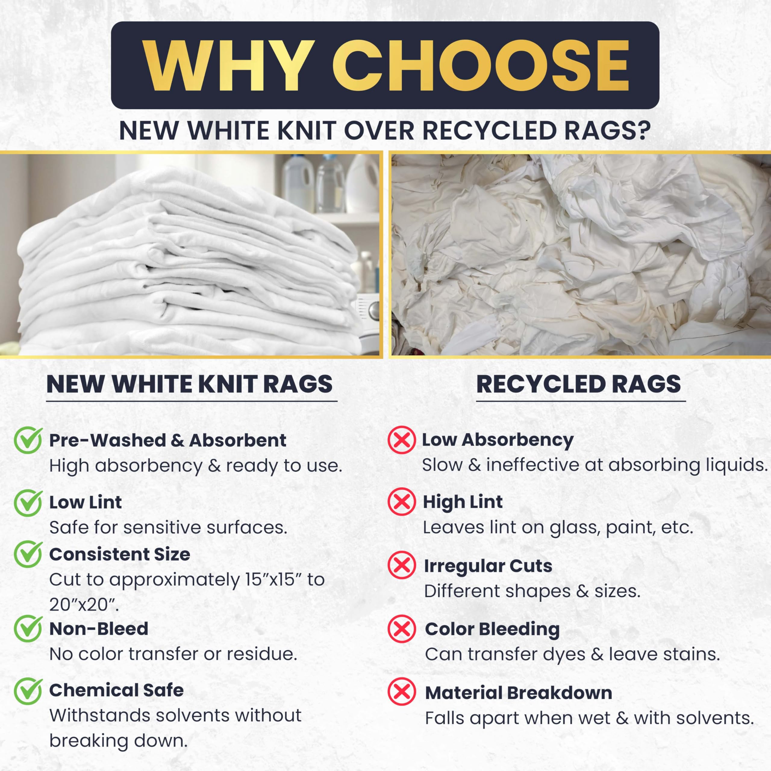 Trapos de limpieza de camisetas blancas de alta calidad, trapos de algodón blanco para limpieza, manchas, pintura, aceite, grasa y eliminación de polvo. Compra trapos a granel para uso